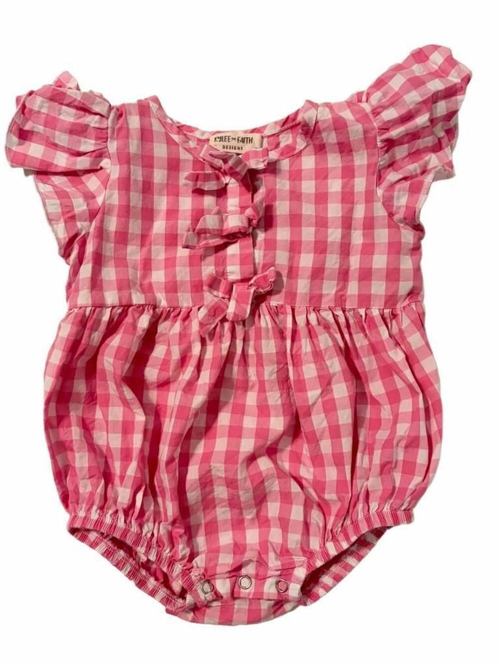 Rylee Faith Designs Pink and White Gingham Flutter Sleeve Romper 18M